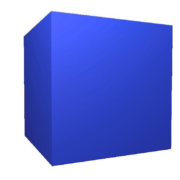 a spinning blue cube on a white grid background